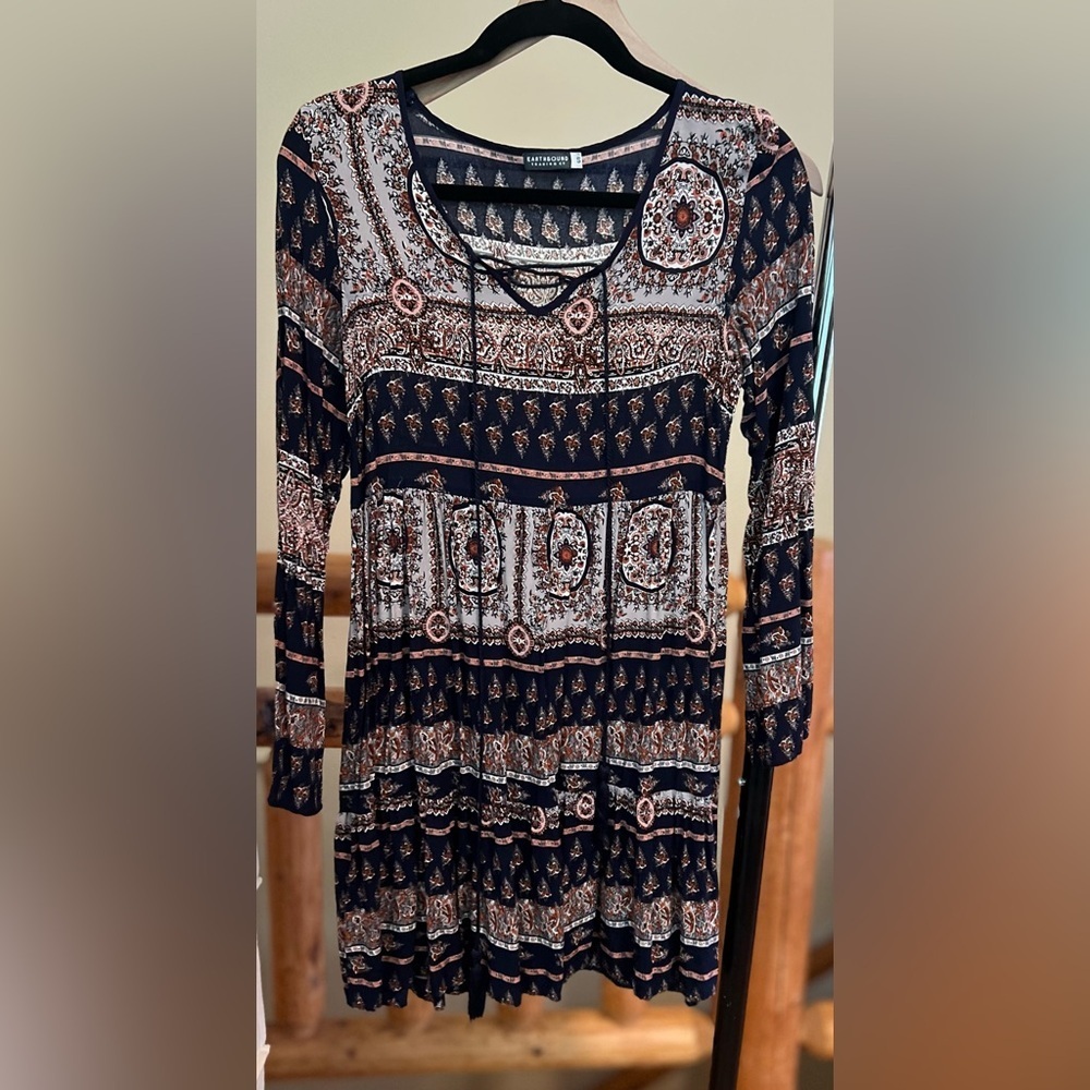 🪻 Earthbound Trading Co. Boho Lace-Up Dress – Size S